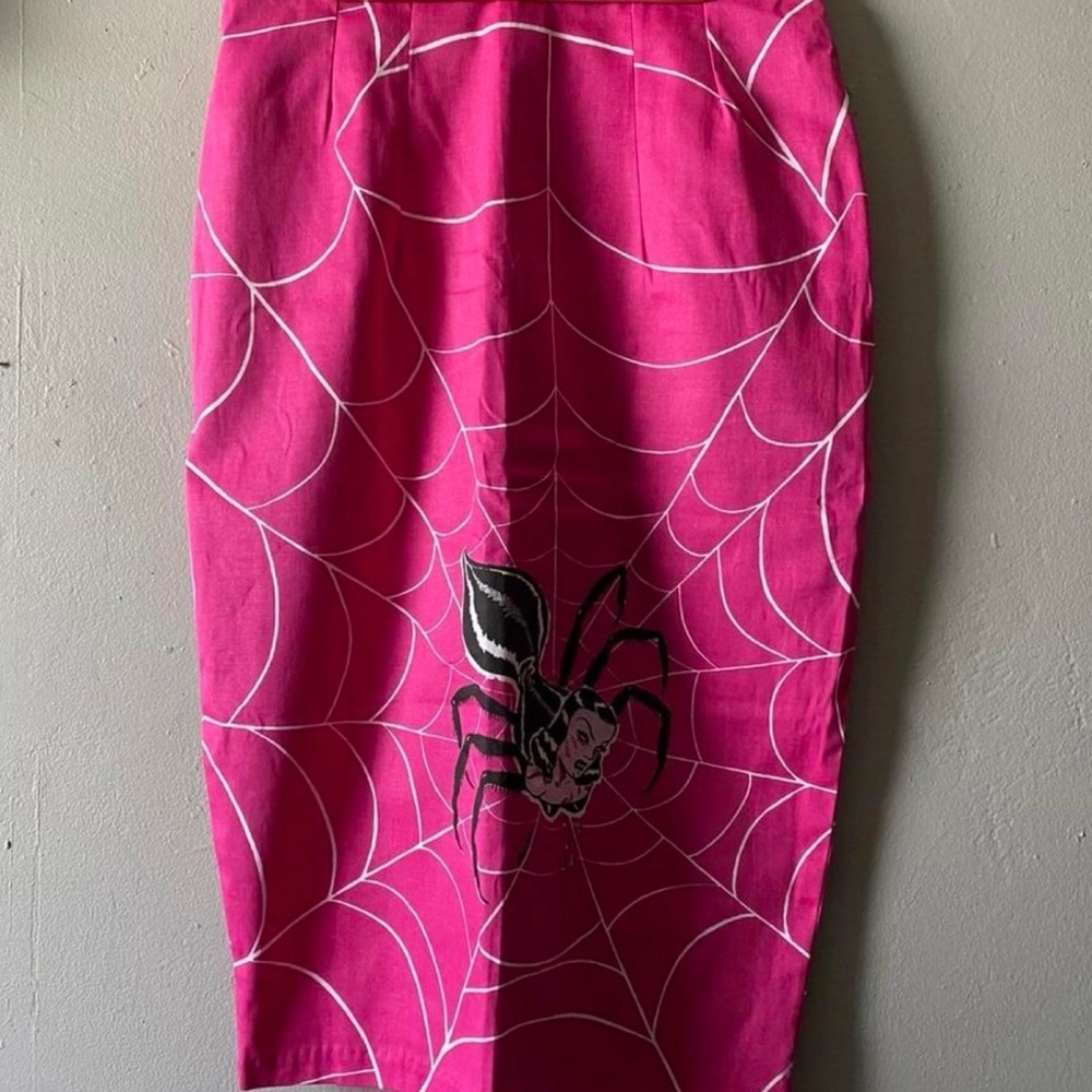 Vixen by Micheline Pitt Fuchsia Spider Web Pencil Skirt